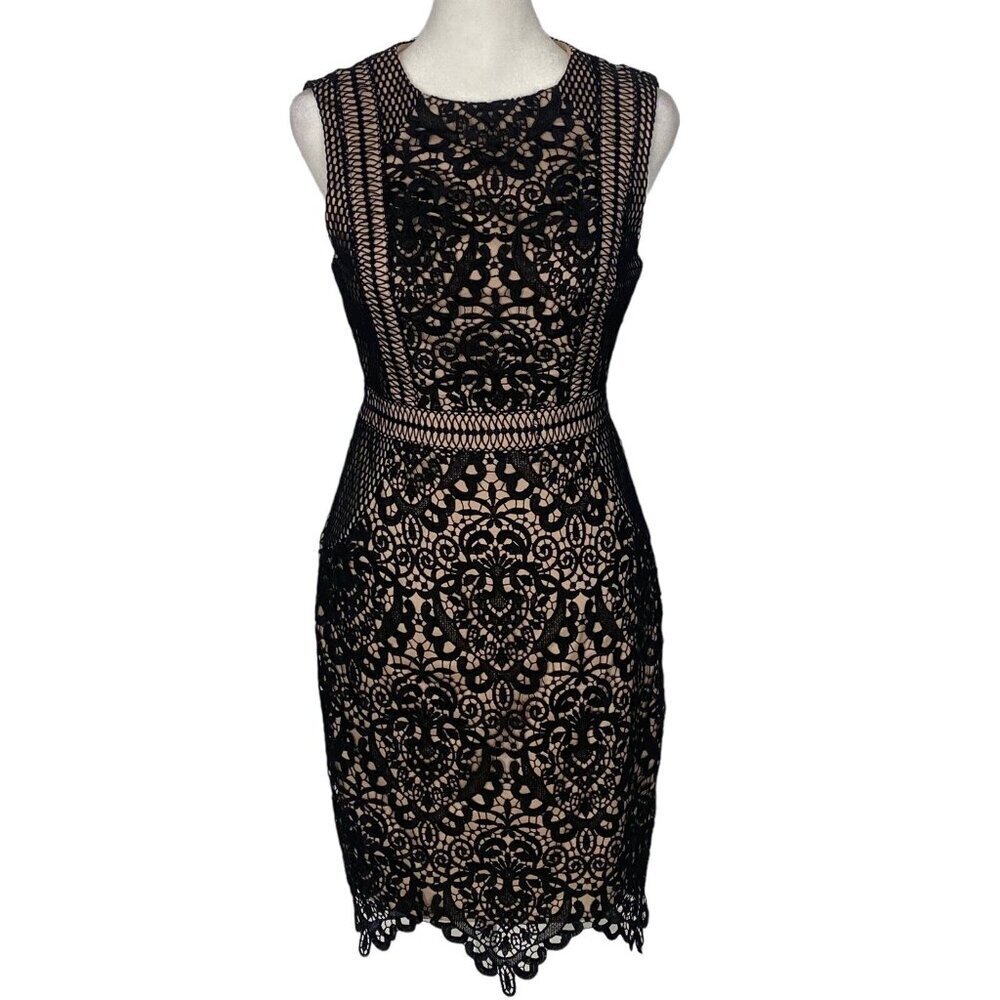 AIDAN MATTOX Women Sheath Dress Sz 2 Black Scalloped Sleeveless‎ Elegant 56-17